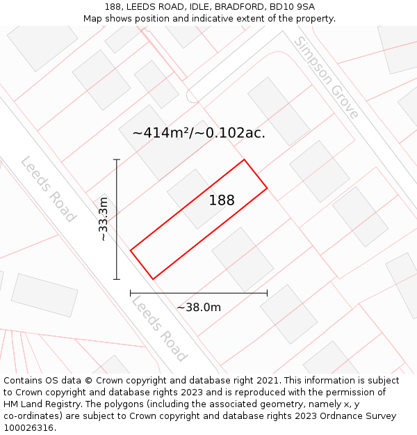 188, LEEDS ROAD, IDLE, BRADFORD, BD10 9SA: Plot and title map