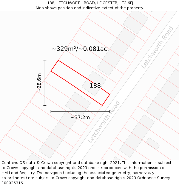 188, LETCHWORTH ROAD, LEICESTER, LE3 6FJ: Plot and title map