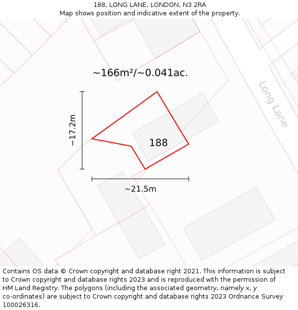 188, LONG LANE, LONDON, N3 2RA: Plot and title map
