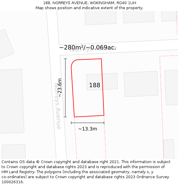 188, NORREYS AVENUE, WOKINGHAM, RG40 1UH: Plot and title map