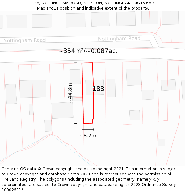 188, NOTTINGHAM ROAD, SELSTON, NOTTINGHAM, NG16 6AB: Plot and title map