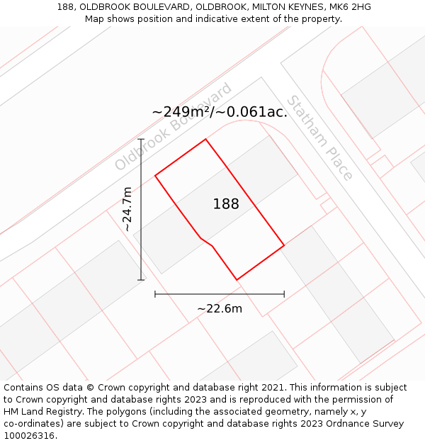 188, OLDBROOK BOULEVARD, OLDBROOK, MILTON KEYNES, MK6 2HG: Plot and title map