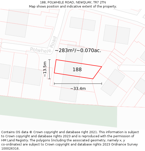 188, POLWHELE ROAD, NEWQUAY, TR7 2TN: Plot and title map