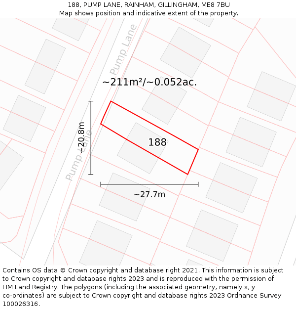 188, PUMP LANE, RAINHAM, GILLINGHAM, ME8 7BU: Plot and title map