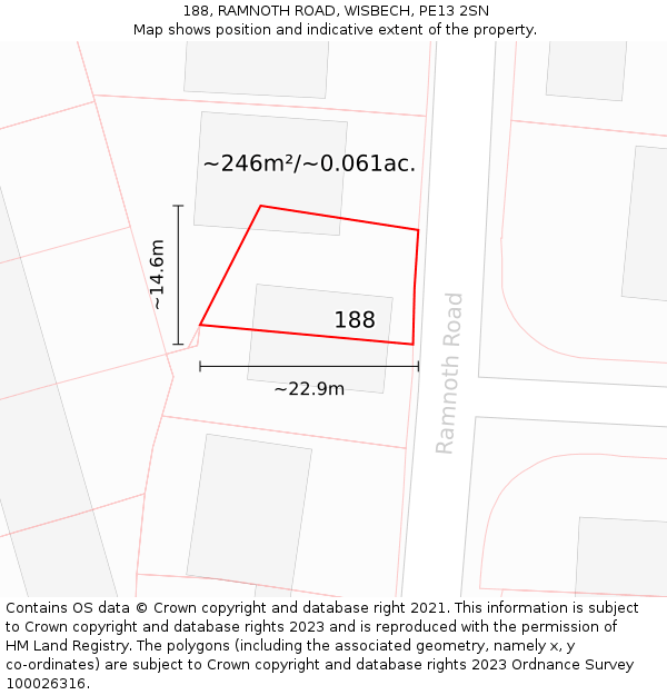 188, RAMNOTH ROAD, WISBECH, PE13 2SN: Plot and title map