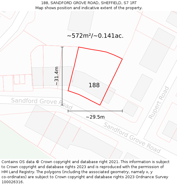 188, SANDFORD GROVE ROAD, SHEFFIELD, S7 1RT: Plot and title map