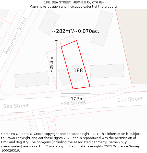 188, SEA STREET, HERNE BAY, CT6 8JH: Plot and title map