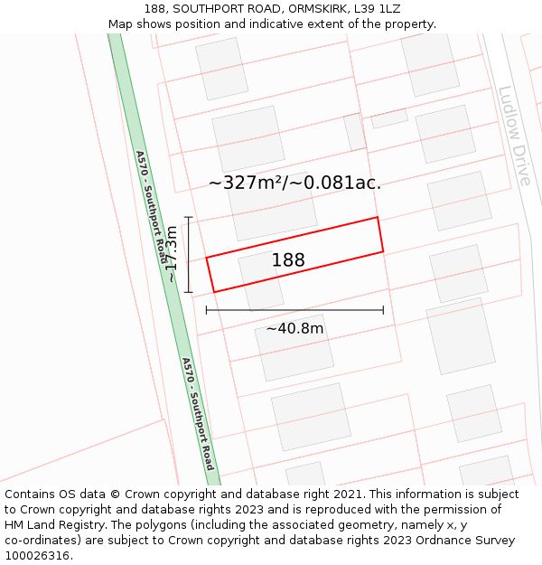 188, SOUTHPORT ROAD, ORMSKIRK, L39 1LZ: Plot and title map