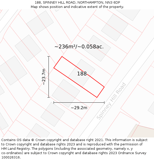 188, SPINNEY HILL ROAD, NORTHAMPTON, NN3 6DP: Plot and title map