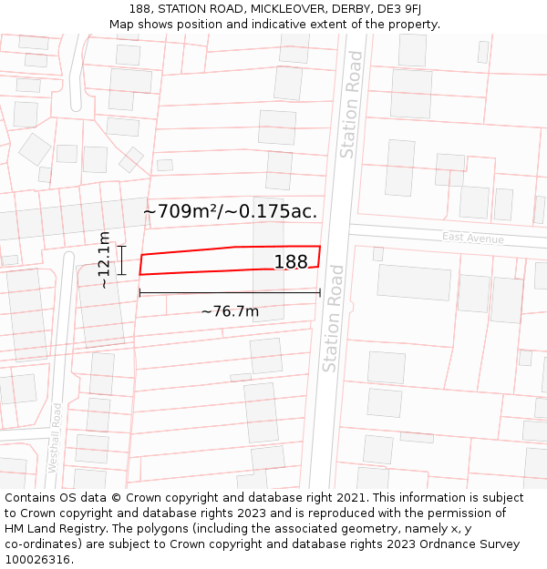 188, STATION ROAD, MICKLEOVER, DERBY, DE3 9FJ: Plot and title map