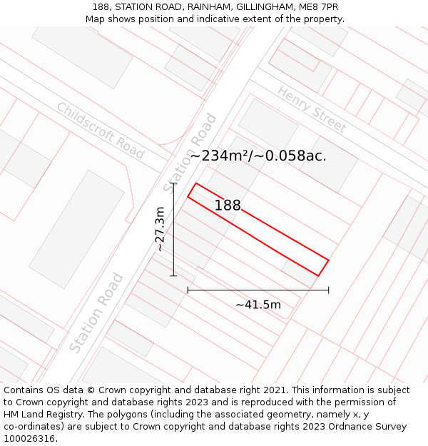 188, STATION ROAD, RAINHAM, GILLINGHAM, ME8 7PR: Plot and title map