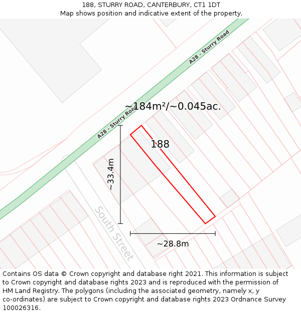 188, STURRY ROAD, CANTERBURY, CT1 1DT: Plot and title map