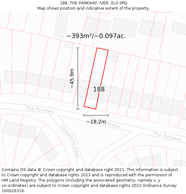 188, THE PARKWAY, IVER, SL0 0RQ: Plot and title map