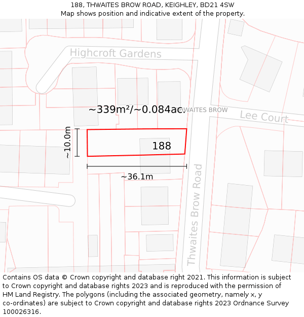 188, THWAITES BROW ROAD, KEIGHLEY, BD21 4SW: Plot and title map