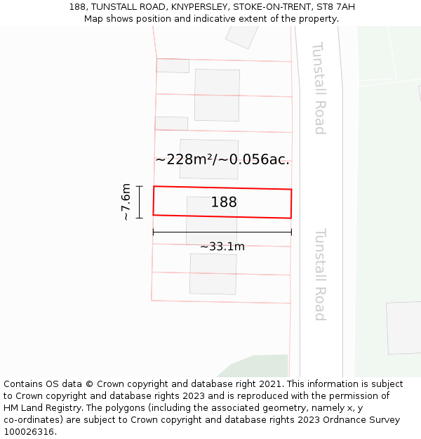 188, TUNSTALL ROAD, KNYPERSLEY, STOKE-ON-TRENT, ST8 7AH: Plot and title map