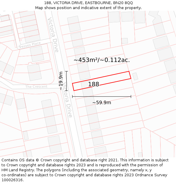 188, VICTORIA DRIVE, EASTBOURNE, BN20 8QQ: Plot and title map