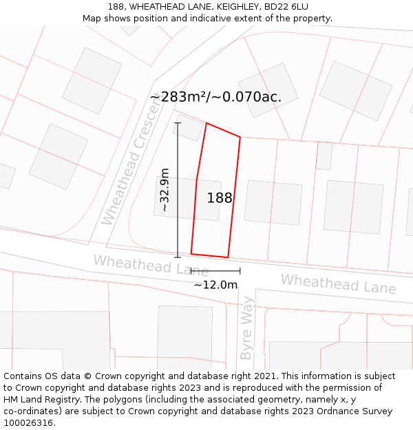 188, WHEATHEAD LANE, KEIGHLEY, BD22 6LU: Plot and title map