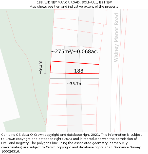 188, WIDNEY MANOR ROAD, SOLIHULL, B91 3JW: Plot and title map