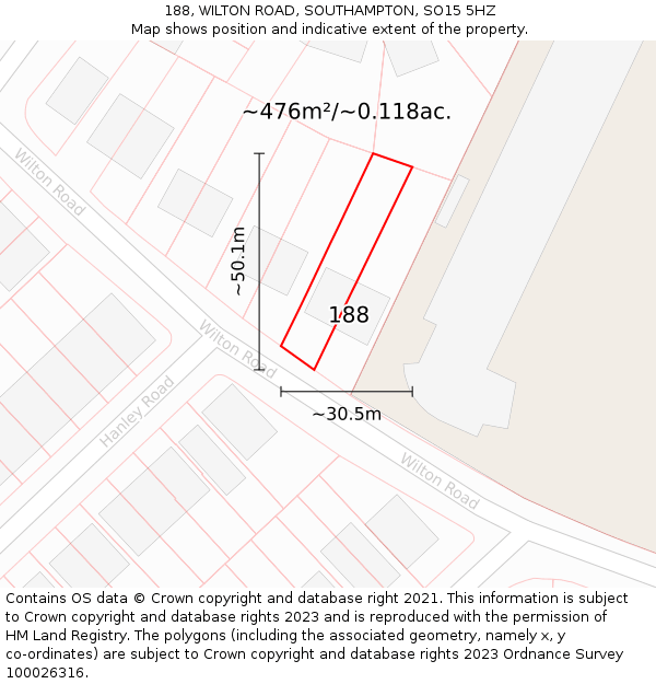 188, WILTON ROAD, SOUTHAMPTON, SO15 5HZ: Plot and title map