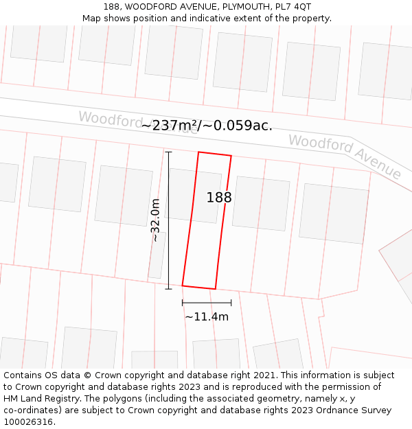 188, WOODFORD AVENUE, PLYMOUTH, PL7 4QT: Plot and title map