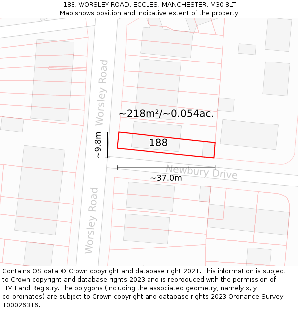 188, WORSLEY ROAD, ECCLES, MANCHESTER, M30 8LT: Plot and title map