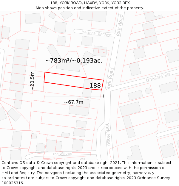 188, YORK ROAD, HAXBY, YORK, YO32 3EX: Plot and title map