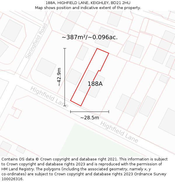 188A, HIGHFIELD LANE, KEIGHLEY, BD21 2HU: Plot and title map