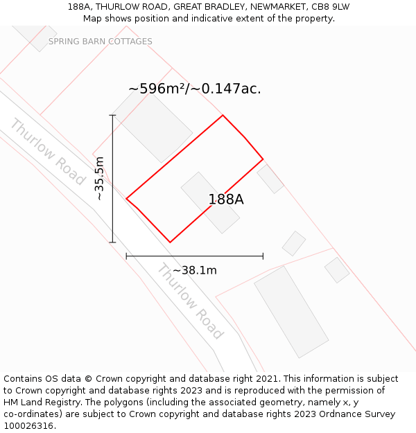 188A, THURLOW ROAD, GREAT BRADLEY, NEWMARKET, CB8 9LW: Plot and title map