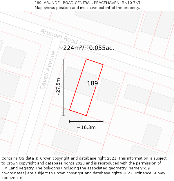 189, ARUNDEL ROAD CENTRAL, PEACEHAVEN, BN10 7NT: Plot and title map