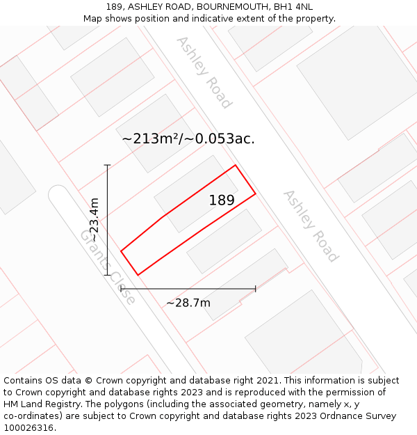 189, ASHLEY ROAD, BOURNEMOUTH, BH1 4NL: Plot and title map