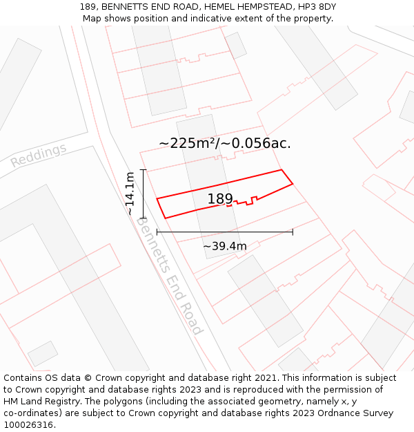 189, BENNETTS END ROAD, HEMEL HEMPSTEAD, HP3 8DY: Plot and title map