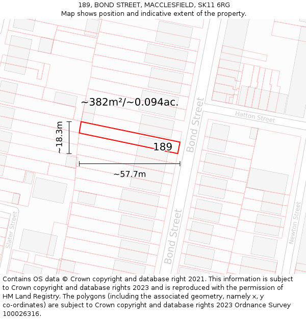 189, BOND STREET, MACCLESFIELD, SK11 6RG: Plot and title map