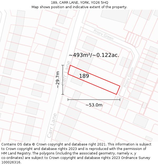 189, CARR LANE, YORK, YO26 5HQ: Plot and title map