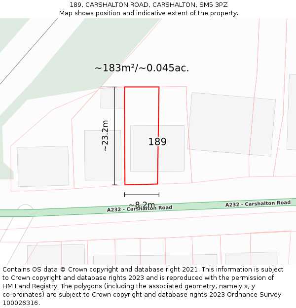 189, CARSHALTON ROAD, CARSHALTON, SM5 3PZ: Plot and title map