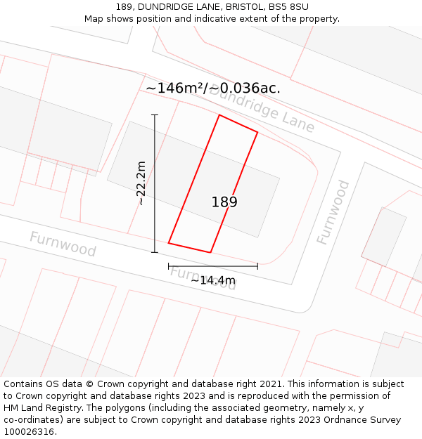 189, DUNDRIDGE LANE, BRISTOL, BS5 8SU: Plot and title map