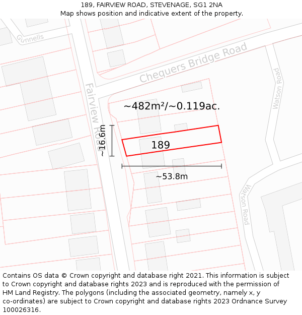 189, FAIRVIEW ROAD, STEVENAGE, SG1 2NA: Plot and title map