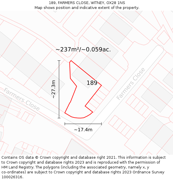 189, FARMERS CLOSE, WITNEY, OX28 1NS: Plot and title map