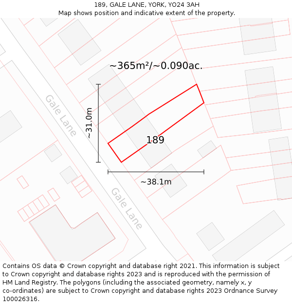 189, GALE LANE, YORK, YO24 3AH: Plot and title map