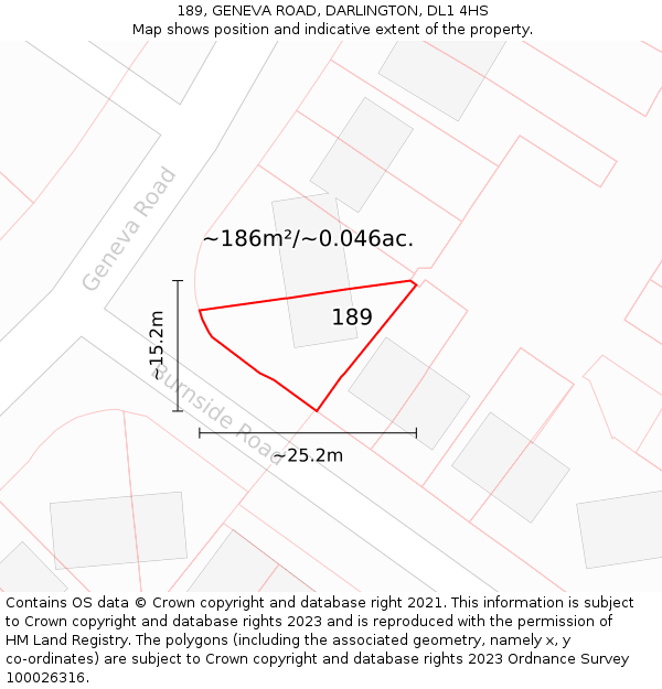 189, GENEVA ROAD, DARLINGTON, DL1 4HS: Plot and title map