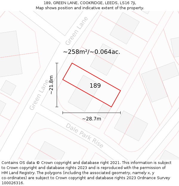 189, GREEN LANE, COOKRIDGE, LEEDS, LS16 7JL: Plot and title map