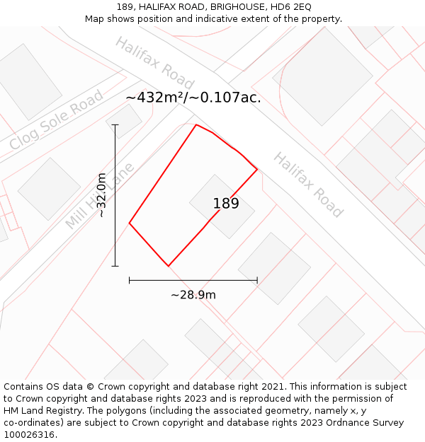 189, HALIFAX ROAD, BRIGHOUSE, HD6 2EQ: Plot and title map