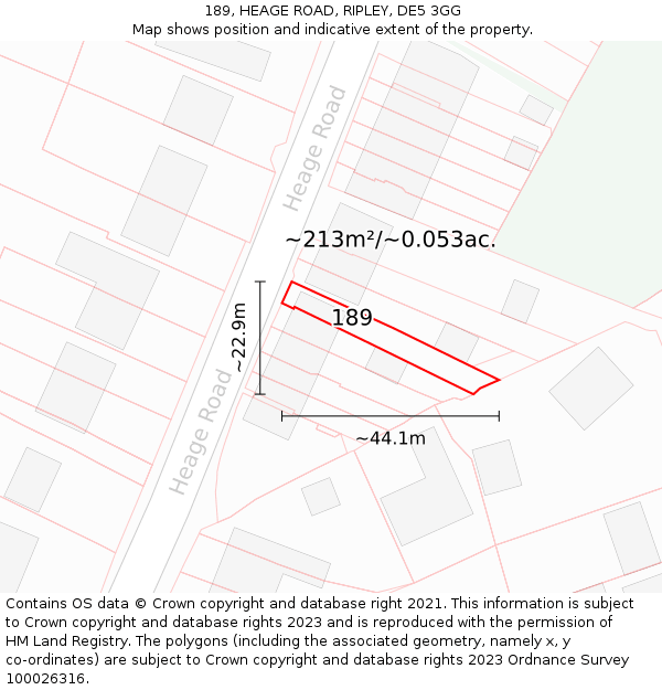 189, HEAGE ROAD, RIPLEY, DE5 3GG: Plot and title map