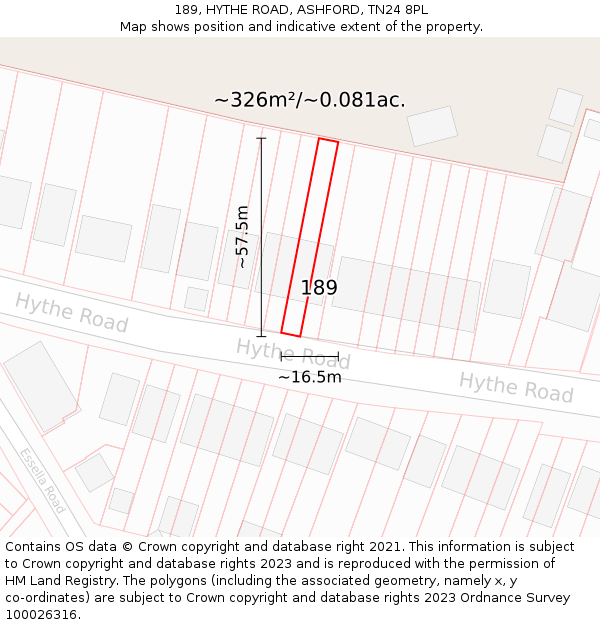 189, HYTHE ROAD, ASHFORD, TN24 8PL: Plot and title map