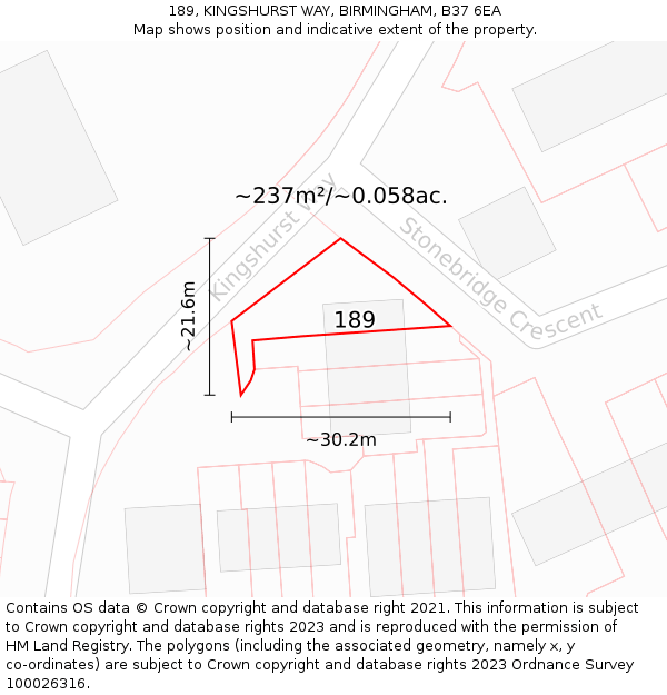 189, KINGSHURST WAY, BIRMINGHAM, B37 6EA: Plot and title map