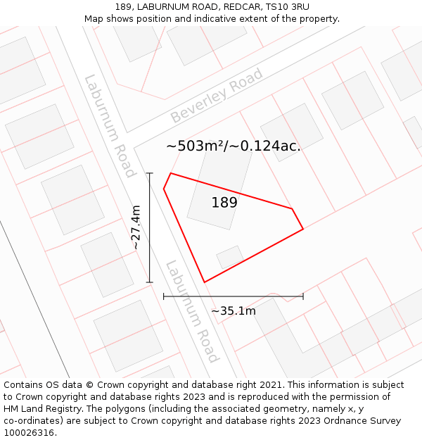 189, LABURNUM ROAD, REDCAR, TS10 3RU: Plot and title map