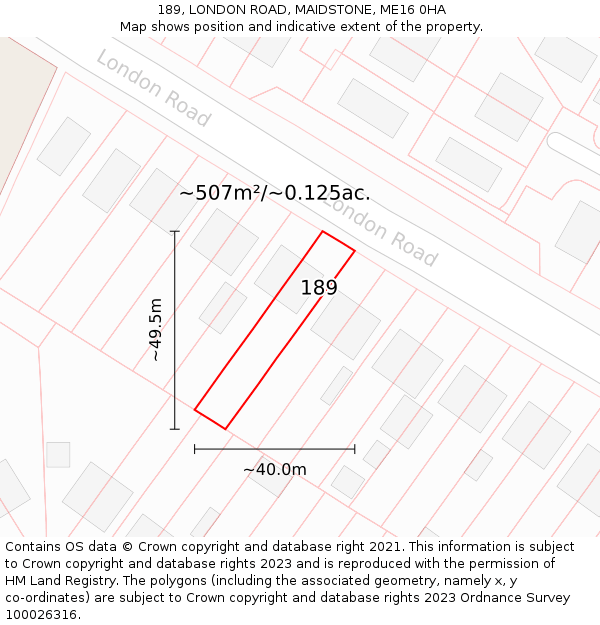 189, LONDON ROAD, MAIDSTONE, ME16 0HA: Plot and title map