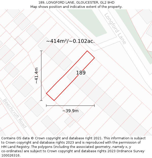 189, LONGFORD LANE, GLOUCESTER, GL2 9HD: Plot and title map