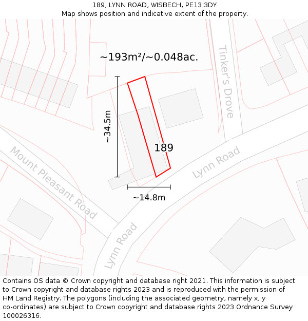 189, LYNN ROAD, WISBECH, PE13 3DY: Plot and title map