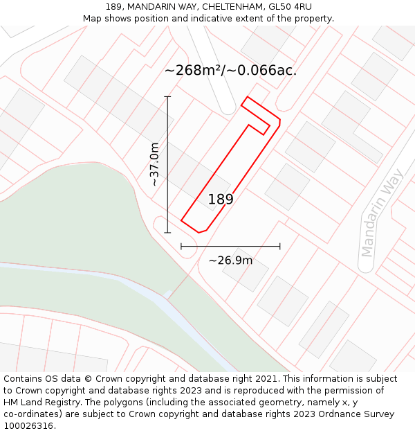 189, MANDARIN WAY, CHELTENHAM, GL50 4RU: Plot and title map