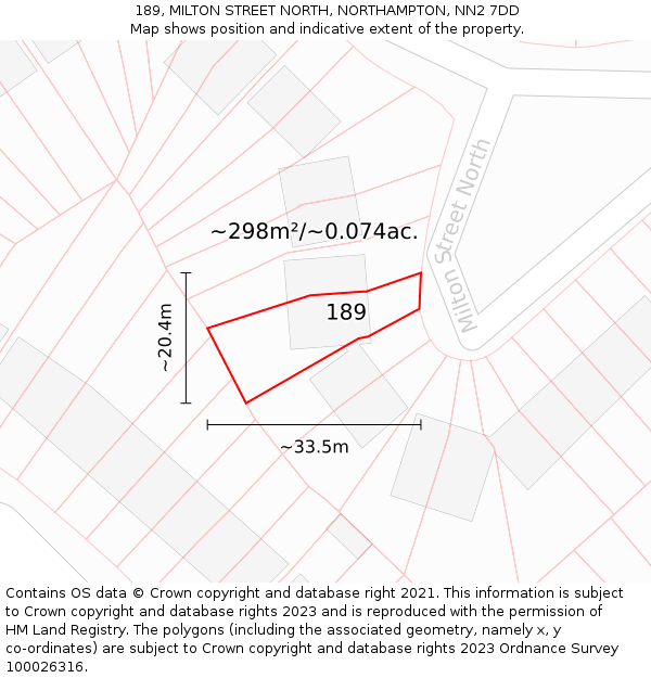 189, MILTON STREET NORTH, NORTHAMPTON, NN2 7DD: Plot and title map